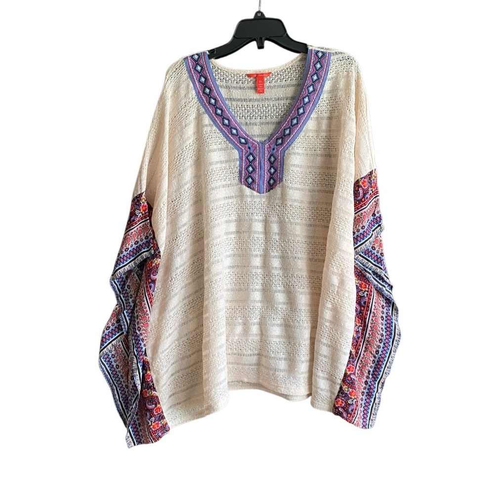 Chelsea & Violet Embroidered V-Neck Poncho Top. Size X-Large